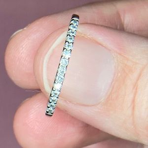 Delicate Silver Pavé Stackable Ring - White